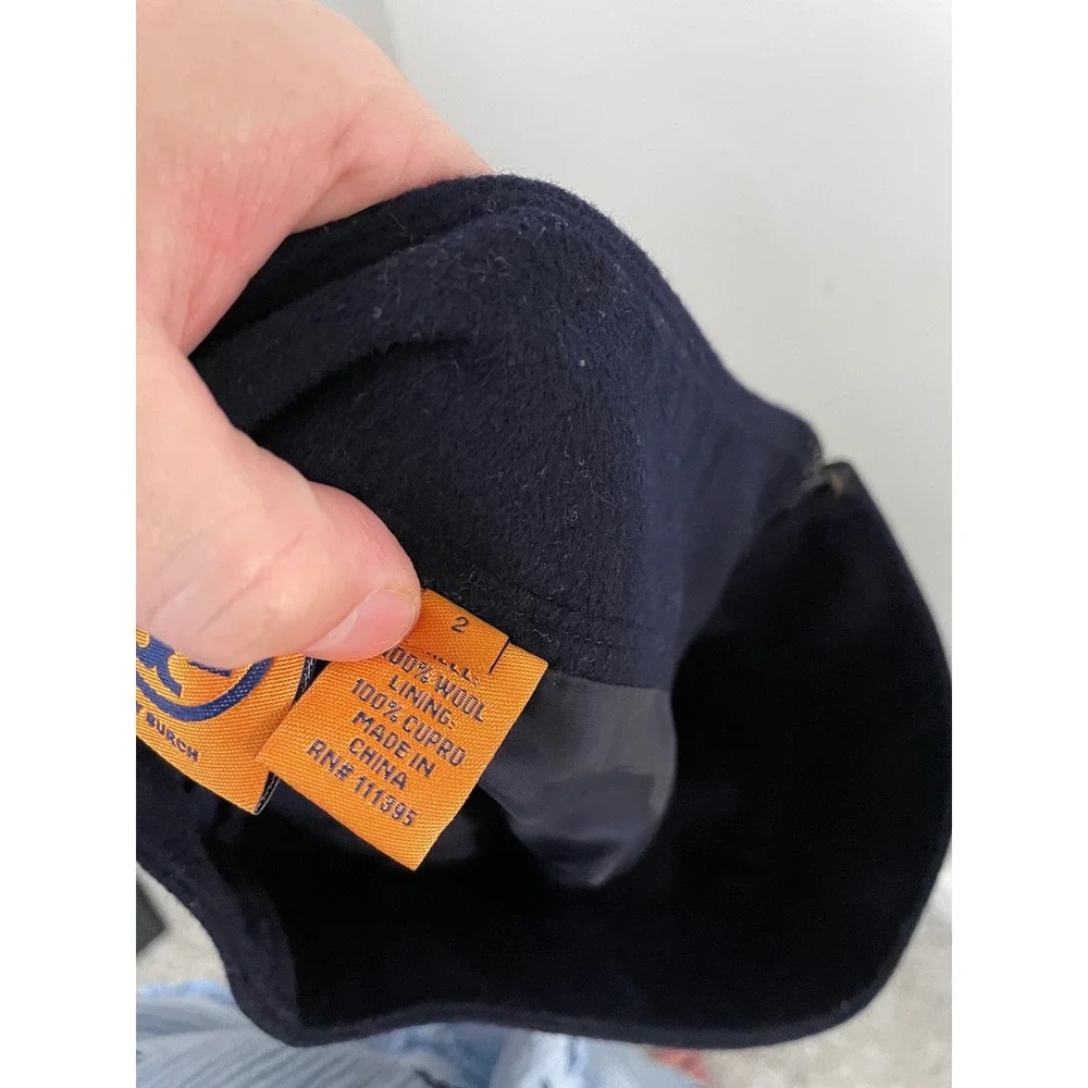 Tory Burch Navy Blue Wool Short Pencil Skirt Size 2 Designer Quiet Luxury Career